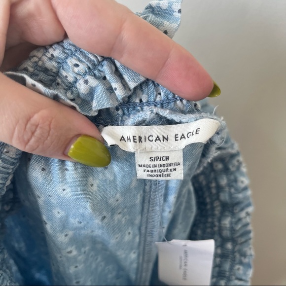 American Eagle Light Blue Floral Smocked Wide Leg Pant S NWT - Picture 8 of 9